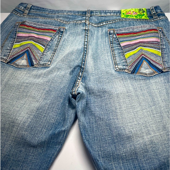 PEPE Jeans London Embroidered Detailing Y2K Rare 38x30 Wide Leg Mid Rise 90’s - Picture 1 of 9